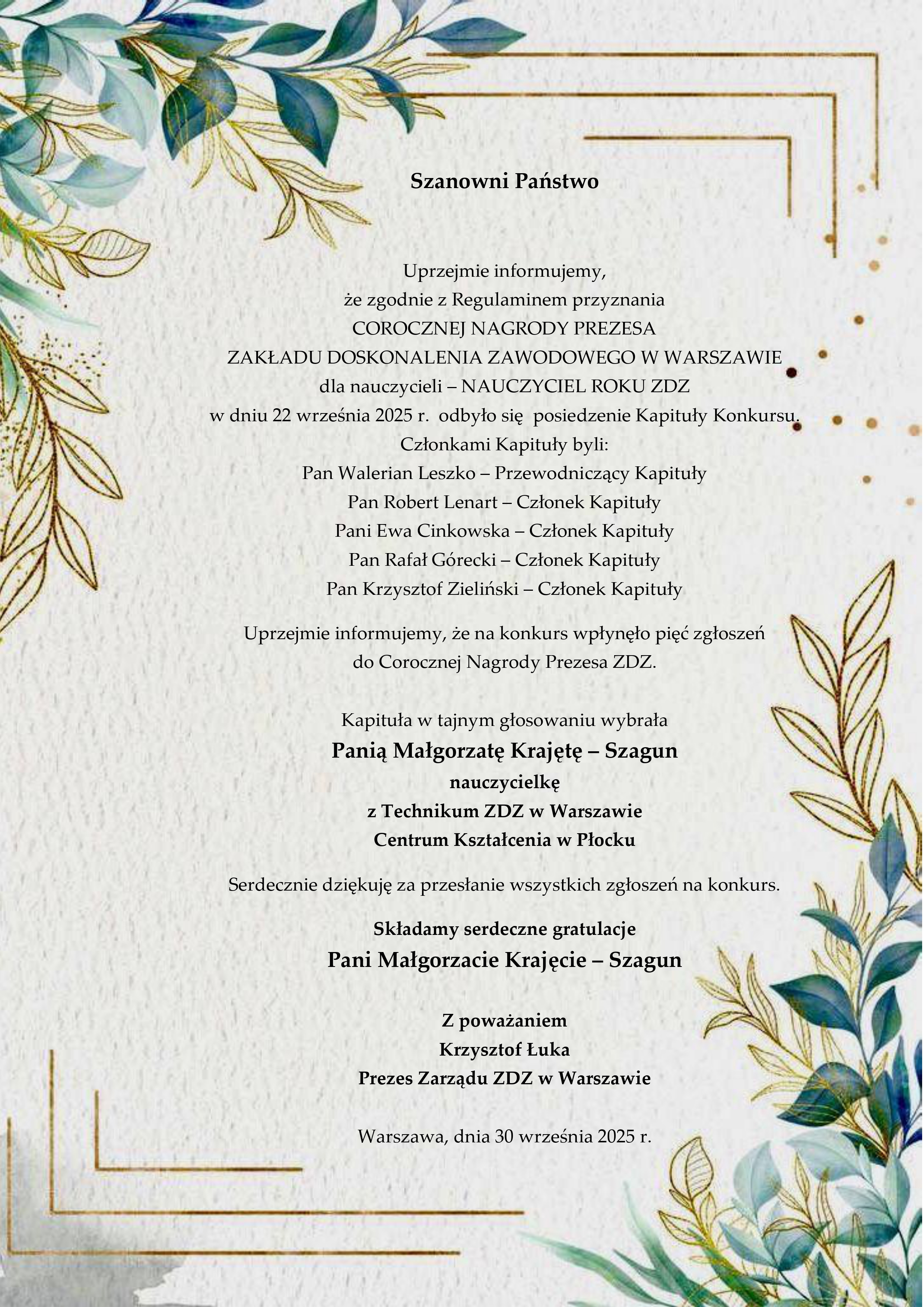 WYNIKI   NAUCZYCIEL ROKU ZDZ page 0001